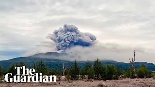 Russian volcano erupts sending huge plumes of ash into the air