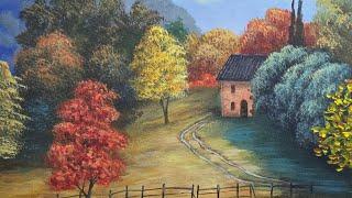 How to Paint an Autumn Cottage Landscape Acrylic Painting LIVE Tutorial