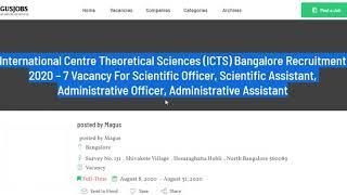 International Centre Theoretical Sciences Bangalore Recruitment 2020 |7 Vacancy |ICTS |Banglore Jobs