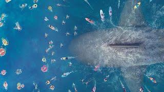 Мегалодон приплывает на пляж.  \ Мег: Монстр глубины The Meg