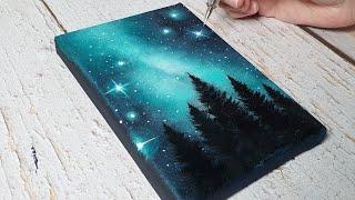 galaxy painting on black canvas / easy acrylic painting ideas for beginners ️