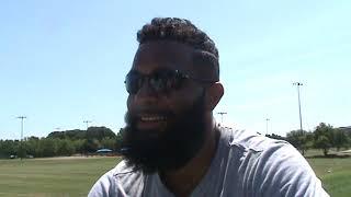 WR Coach Andrew-Hayes Stoker - post-practice #7 - 8/9/19