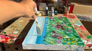 Acrylic Sparkly Wildflower Sea painting. Relaxing process with stunning sparkly result.