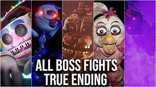 FNAF Security Breach - All Boss Fights + True Ending