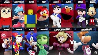 Sonic and Mario vs Pomni and Disgust | Noob and Max vs Boyfriend and Red | Super Smash Bros Ultimate