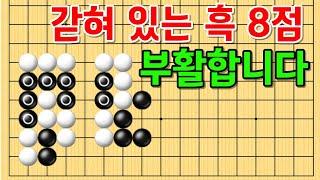 사활 바둑 묘수 - 갇혀 있는 흑 8점이 부활하는 숨은 묘수는 어디일까요? #바둑 #사활 #바둑강좌