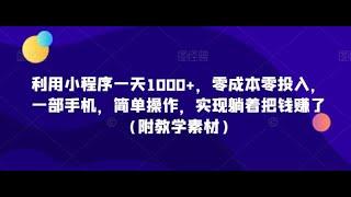 #赚钱项目 利用小程序一天1000+，零成本零投入，一部手机，简单操作，实现躺着把钱赚了（附教学素材）#网赚 #赚钱 #最新网赚项目