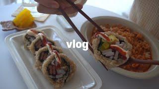 eng) Living Alone Vlog, 100% making food｜Squid Gimbap, Stir-Fried Eggplant, Smashed Cucumber Salad