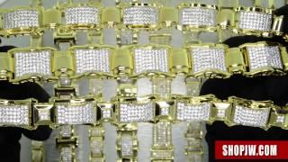 14k Gold Plated Simulated Diamond Micro Pave Mens Hip Hop Bracelets || Shopjw