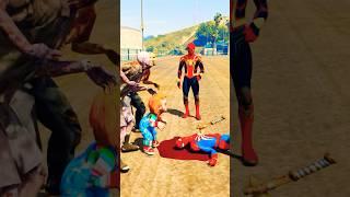 SPIDERMAN ATTACKED BY ZOMBIES IRON SPIDERMAN TRY TO HELP | MARVEL TOYS #shorts #gta #spiderman