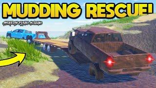 RESCUING a Silverado with my TRAILER in Roblox American Plains Mudding!