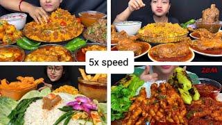 @eating spicy  chicken fish mutton #mixeating video#ytvideo#5x speed#asmr#mukbang challenge
