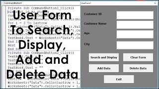 Excel VBA UserForm Search, Display, Add and Delete Data - Advanced UserForm Example