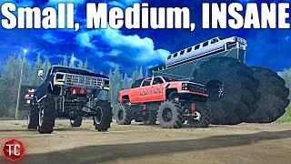 SpinTires MudRunner: Small vs Medium vs INSANE (Truck Night In America)