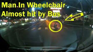 Man in Wheelchair Almost Hit by Bus - Vegas Specialty Tours - Dashcam