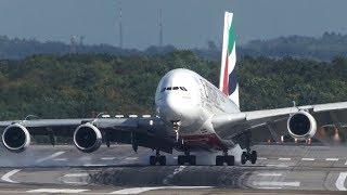 Unbelieveable AIRBUS A380 HARD CROSSWIND LANDING during a STORM at Düsseldorf - 4K