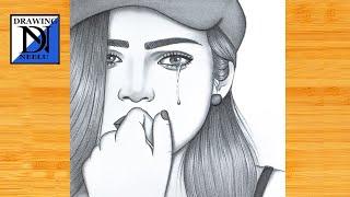 How to draw a Girl crying face -Pencil sketch || Drawing easy for beginner || Girl sketch || Drawing