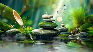 Bamboo Water Fountain + Peaceful Piano Music, Relaxing Music Healing Stress, Anxiety and Depressive