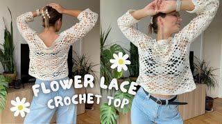  CROCHET FLOWER TOP | step-by-step beginner friendly pattern  lacy crochet summer top!