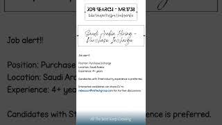 Saudi Arabia Hiring - Purchase Incharge #saudiarabia #hiring #job #jobsearch #vacancy