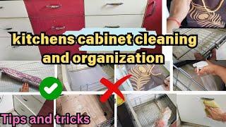 kitchen CABINETS cleaning and organization ideas ll किचेन को साफ सुथरा रखना हुआ आसान