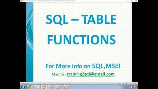 SQL Table Valued Functions