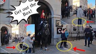 "GET OUT OF THE BOX" SUPERB KING’GUARD ENFORCES THE WHITE BOX at HorseGuards, Royal Guard!