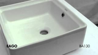 EAGO BA130 15'' White Modern Square Porcelain Bathroom Sink with Overflow