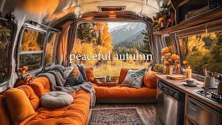 Enjoy the last peaceful autumn days in forest camping car with slow piano jazz music