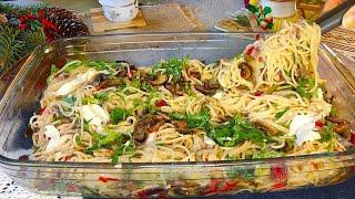 Pasta with Mushrooms and Rocket Salad in 10 Minutes. VERY Tasty and VERY Fast!