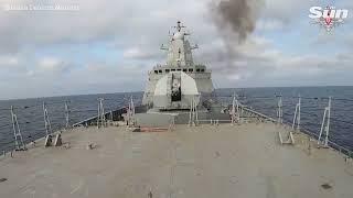 Russian corvette ship downs missiles during test sail near Japan