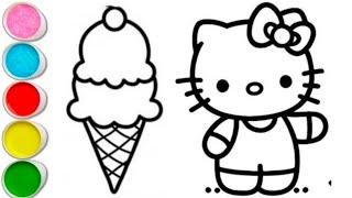 Hello kitty With Ice cream Drawing Painting Coloring For kids & Toddlers.