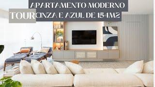 TOUR DE UM APARTAMENTO MODERNO CINZA E AZUL COM 154M2