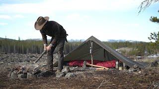 Solo Bushcraft Overnighter in the Chilcotin Backcountry - Stake-less Tarp Shelter, Wild Game Cooking