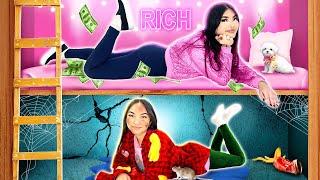 RICH VS BROKE GIRL SECRET ROOM | WE BUILD A BUNK BED BY CRAFTY HACKS PLUS