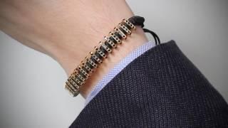 Mens Bracelets - Flat Macrame Stoppers - Black, Yellow Gold