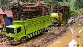 TERGULING DI JALAN LAYANG‼️ SIMULASI RC TRUK HINO ENGKEL BERMUATAN FUL KAYU TERGULING. JALAN MACET