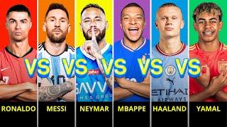 Comparison: Cristiano Ronaldo vs Lionel Messi vs Neymar vs Mbappe vs Erling Haaland vs Lamine Yamal