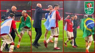 Erik ten Hag & Antony Dancing With Lisandro Martinez After Manchester United winning the Carabao Cup