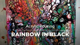 Acrylic Pouring - Swipe Technique Rainbow in Black Multi Cells - Fluid Painting
