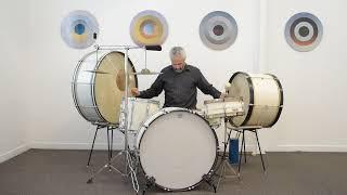 DrumFuckery no.234 - White Ghost Kit in gallery. Marching bass drums, antique drums, ambient improv.