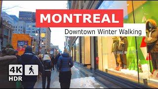 [ 4K ] Downtown Montreal Winter Walking Tour | Saint-Catherine St | Quebec Canada 2024 