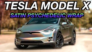 Kristina Braly's Tesla Model X Vinyl Wrapped Satin Psychedelic