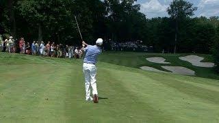 Davis Love III hits a super approach to 1 foot on No. 5 at John Deere