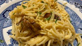 Soft shell green crab carbonara