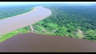 Drone flight over the Amazon River with Aqua Expeditions, Aria Riverboat - Iquitos, Peru