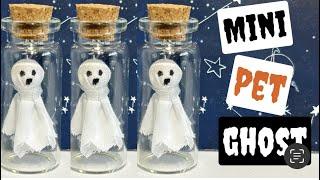  DIY Miniature PET GHOST in a BOTTLE/JAR  for Barbie Dolls. Mini Halloween Craft Tutorial