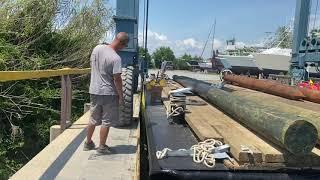 SPLASHING OUR BARGE & PUSH BOAT & LOADING A 308 CATAPILLER