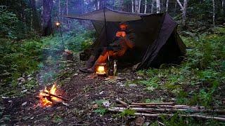 Solo Camping in a Baker Tent Shelter in the Wilderness