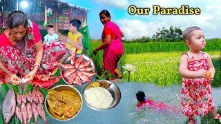 Indian Village Life। Daily Routine Beautiful Nature With Rainy Day। Cooking Village Food Fish Curry